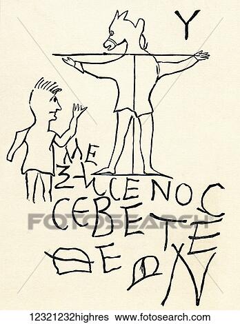 Stock Photograph - Graffito found in The Collegio Romano, Rome, Italy. From Italian Pictures by Rev. Samuel Manning, published c. 1890.. Fotosearch