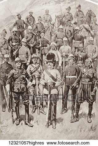 Stock Photograph - Guardians of the Empire. The overseas forces who came to England for the coronation of King George V. From The Illustrated London News, 1910.. Fotosearch