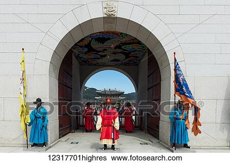 Stock Photograph - Gwanghwamun gate, Gyeongbokgung Palace; Seoul, South Korea. Fotosearch