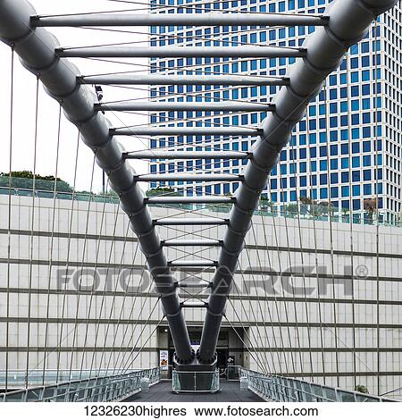 Stock Photograph - HaKirya Bridge and a view of the square tower of Azrieli Center; Tel Aviv-Yafo, Tel Aviv District, Israel. Fotosearch