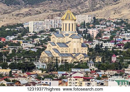 Stock Photograph - Holy Trinity Cathedral of Tbilisi (Sameba); Tbilisi, Georgia. Fotosearch
