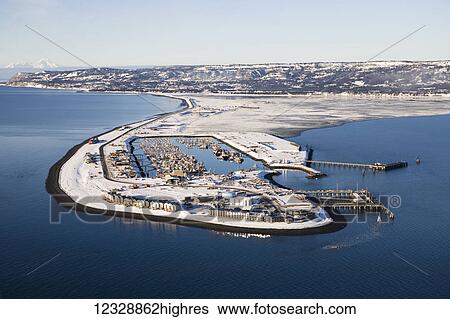 Stock Photograph - Homer Spit in winter; Homer, Alaska, United States of America. Fotosearch