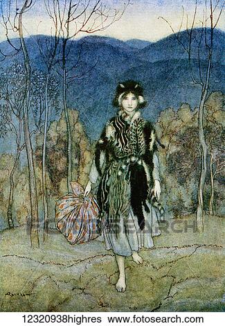 Stock Photograph - Illustration to the story Catskin. From the book English Fairy Tales retold by F. A. Steel with illustrations by Arthur Rackham, published 1927.. Fotosearch