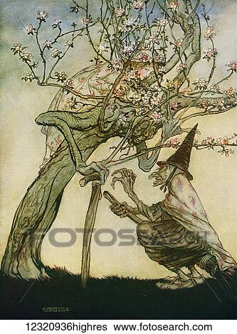 Stock Photograph - Illustration to the story The Two Sisters. From the book English Fairy Tales retold by F. A. Steel with illustrations by Arthur Rackham, published 1927.. Fotosearch