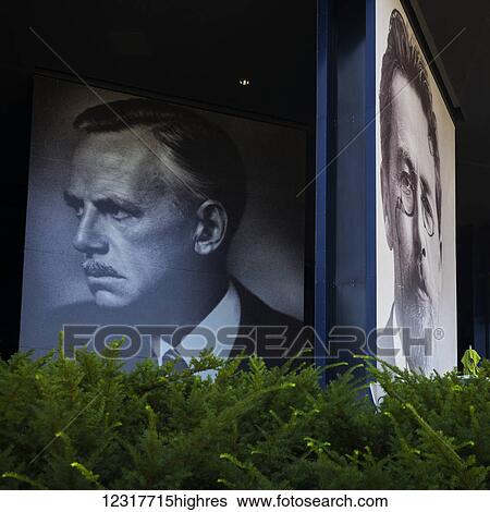 Stock Photograph - Images of men on the facade of Guthrie Theater; Minneapolis, Minnesota, United States of America. Fotosearch