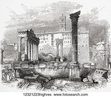 Stock Photograph - In The Forum, looking towards the Capitol, Rome, Italy in the late 19th century. From Italian Pictures by Rev. Samuel Manning, published c. 1890.. Fotosearch