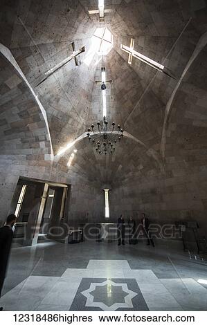 Stock Photograph - Interior of the baptistery at Etchmiadzin Cathedral; Vagharshapat, Armavir Province, Armenia. Fotosearch