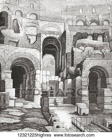 Stock Photograph - Interior of The Colosseum, Rome, Italy since the 1874 excavations. From Italian Pictures by Rev. Samuel Manning, published c. 1890.. Fotosearch
