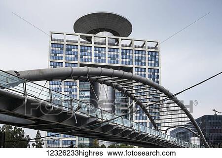 Stock Photograph - Israel's Ministry of Defence building and Hakirya Bridge; Tel Aviv-Yafo, Tel Aviv District, Israel. Fotosearch