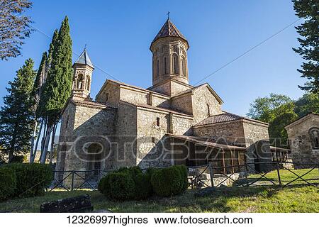Stock Photograph - Khvtaeba church and monastery complex at the territory of the Ikalto Monastery; Kakheti region, Georgia. Fotosearch