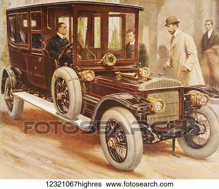 Stock Photograph - King George V entering his Daimler car. George Frederick Ernest Albert, 1865 to 1936. King of the United Kingdom and the British Dominions, and Emperor of India. From The Illustrated London News, 1910.. Fotosearch
