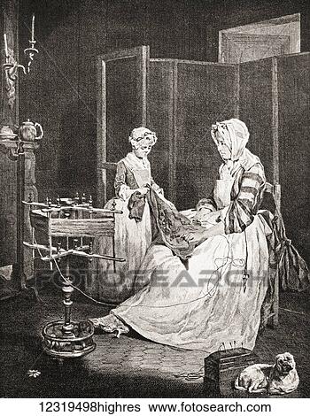 Stock Photograph - La Mere Laborieuse, after the painting by Jean Simon Chardin. From The Con0isseur Illustrated, publushed 1916.. Fotosearch