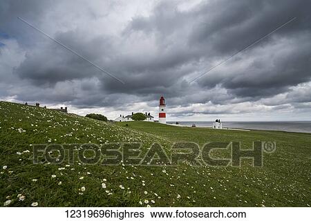 Stock Photograph - Lighthouse along the coast; South Shields, Tyne and Wear, England. Fotosearch