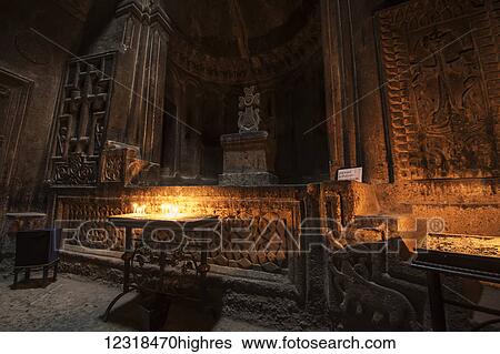 Lit candles in the Church in the rock erected by the Proshian family in Geghard Monastery, Azat Valley; Kotayk, Armenia View Large Photo Image Stock Photograph - Lit candles in the Church in the rock erected by the Proshian family in Geghard Monastery, Azat Valley; Kotayk, Armenia. Fotosearch