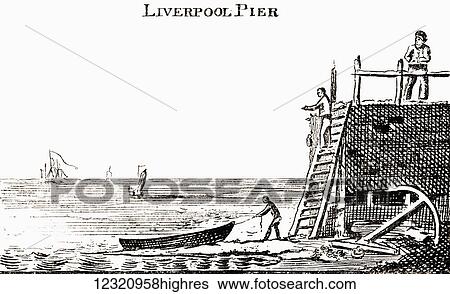 Stock Photograph - Liverpool Pier. Illustration by George Cruikshank from the book The Connoisseur Illustrated published 1903.. Fotosearch
