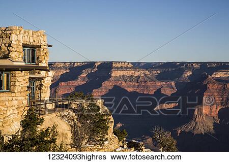 Stock Photograph - Lookout Studio (left), South Rim, Grand Canyon National Park; Arizona, United States of America. Fotosearch