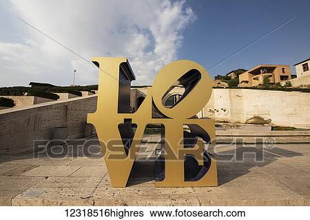 Stock Photograph - LOVE, iconic pop art image by American artist Robert Indiana on display at the Cafesjian Museum of Art in the Yerevan Cascade; Yerevan, Armenia. Fotosearch