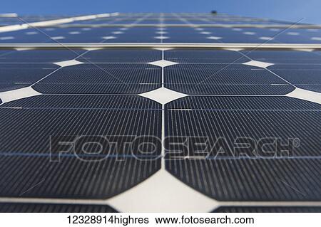 Stock Photograph - Low angle view close-up of solar panels; Homer, Alaska, United States of America. Fotosearch