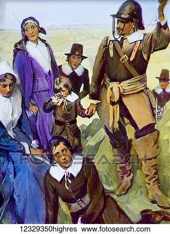 Stock Photograph - Magic lantern hand coloured slide circa 1900. A Pilgrims Progress by John Bunyan. Climbing the hill illustration. Fotosearch