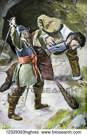Magic lantern hand coloured slide circa 1900. A Pilgrims Progress by John Bunyan. Death of giant Maul, a Soldier strikes the giant with a sword View Large Photo Image Stock Photograph - Magic lantern hand coloured slide circa 1900. A Pilgrims Progress by John Bunyan. Death of giant Maul, a Soldier strikes the giant with a sword. Fotosearch