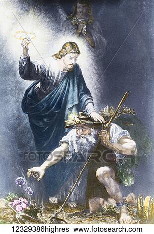 Magic lantern hand coloured slide circa 1900. A Pilgrims Progress by John Bunyan. Life or death the man with the muck rake View Large Photo Image Stock Photograph - Magic lantern hand coloured slide circa 1900. A Pilgrims Progress by John Bunyan. Life or death the man with the muck rake. Fotosearch