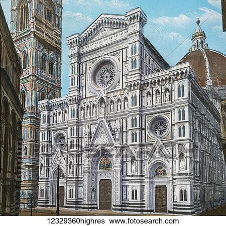 Magic Lantern slide circa 1900 hand coloured. Florence Cathedral and Giotto Tower. The Cattedrale di Santa Maria del Fiore Cathedral of Saint Mary of the Flower is the main church of Florence, Italy. Il Duomo di Firenze, as it is ordinarily called, was... View Large Photo Image Stock Photograph - Magic Lantern slide circa 1900 hand coloured. Florence Cathedral and Giotto Tower. The Cattedrale di Santa Maria del Fiore Cathedral of Saint Mary of the Flower is the main church of Florence, Italy. Il Duomo di Firenze, as it is ordinarily called, was.... Fotosearch