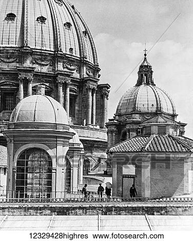 Stock Photograph - Magic lantern slide circa 1900. Victorian. the roof St Peters Italy Rome, dome, roof. Fotosearch