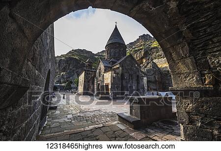 Stock Photograph - Main church of Geghard Monastery, Azat Valley; Kotayk, Armenia. Fotosearch