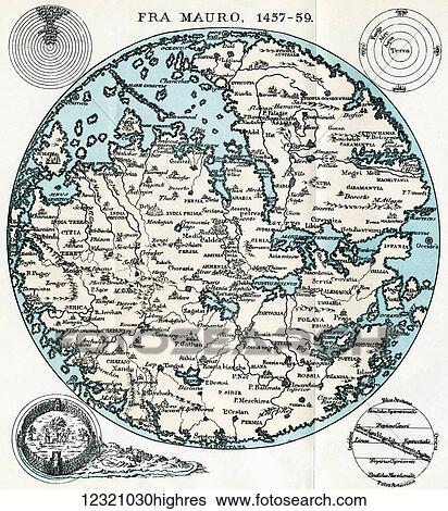 Map of Fra Mauro, 1457 - 1459. From the book Life of Christopher Columbus by Clements R. Markham published 1892. View Large Photo Image Stock Photograph - Map of Fra Mauro, 1457 - 1459. From the book Life of Christopher Columbus by Clements R. Markham published 1892.. Fotosearch