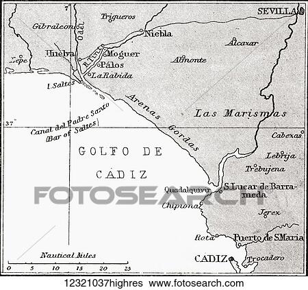 Map of the Spanish coast from Huelva to Cadiz. From the book Life of Christopher Columbus by Clements R. Markham published 1892. View Large Photo Image Stock Photograph - Map of the Spanish coast from Huelva to Cadiz. From the book Life of Christopher Columbus by Clements R. Markham published 1892.. Fotosearch