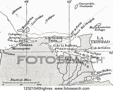 Map showing the Gulf of Paria or De La Ballena as Christopher Columbus named it on his third voyage. From the book Life of Christopher Columbus by Clements R. Markham published 1892. View Large Photo Image Stock Photograph - Map showing the Gulf of Paria or De La Ballena as Christopher Columbus named it on his third voyage. From the book Life of Christopher Columbus by Clements R. Markham published 1892.. Fotosearch