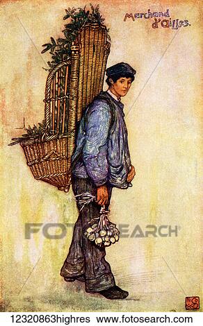 Stock Photograph - Marchand d'Ailes. Colour illustration from the book France by Gordon Home published 1918. Fotosearch