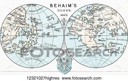 Martin Behaims Globe, 1492. From the book Life of Christopher Columbus by Clements R. Markham published 1892. View Large Photo Image Stock Photograph - Martin Behaims Globe, 1492. From the book Life of Christopher Columbus by Clements R. Markham published 1892.. Fotosearch