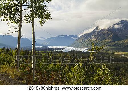Stock Photograph - Matanuska Glacier, viewed from Glenn Highway near Sheep Mountain; Alaska, United States of America. Fotosearch