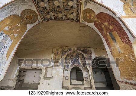 Stock Photograph - Medieval frescoes in the refectory of the David Gareja monastery complex; Kakheti, Georgia. Fotosearch