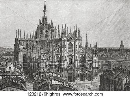 Stock Photograph - Milan Cathedral, Milan, Italy, in the late 19th century. From Italian Pictures by Rev. Samuel Manning, published c. 1890.. Fotosearch