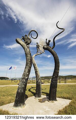 Stock Photograph - Modern sculptures in front of the Georgian Parliament building; Kutaisi, Imereti, Georgia. Fotosearch