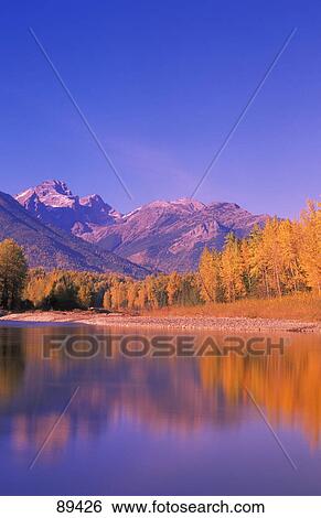 Stock Photograph - Mountain river with forest in autumn. Fotosearch