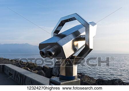 Observation deck binoculars looking out to Lake Geneva; Lausanne, Switzerland View Large Photo Image Stock Photograph - Observation deck binoculars looking out to Lake Geneva; Lausanne, Switzerland. Fotosearch
