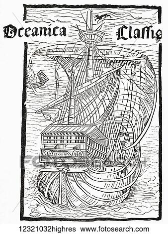 Oceanica Classis, a caravel, supposedly Columbus's sailing ship. From Leandro de Coscos Latin version of the Admirals Letter, Rome 1493. From the book Life of Christopher Columbus by Clements R. Markham published 1892. View Large Photo Image Stock Photograph - Oceanica Classis, a caravel, supposedly Columbus's sailing ship. From Leandro de Coscos Latin version of the Admirals Letter, Rome 1493. From the book Life of Christopher Columbus by Clements R. Markham published 1892.. Fotosearch