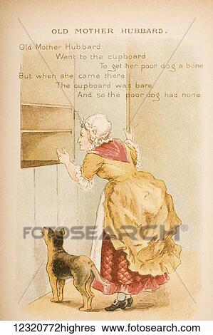 Stock Photograph - Old Mother Hubbard from Old Mother Goose's Rhymes and Tales Illustration by Constance Haslewood Published by Frederick Warne & Co London and New York circa 1890s Chromolithography by Emrik & Binger of Holland. Fotosearch