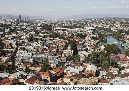Stock Photograph - Panoramic view of Tbilisi from the aerial tramway; Tbilisi, Georgia. Fotosearch