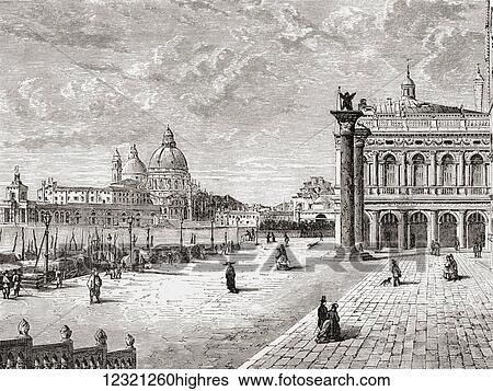 Stock Photograph - Piazza San Marco or St Mark's Square, Venice, Italy in the late 19th century. From Italian Pictures by Rev. Samuel Manning, published c. 1890.. Fotosearch