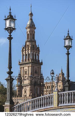 Stock Photograph - Plaza de Espana; Seville, Andalusia, Spain. Fotosearch