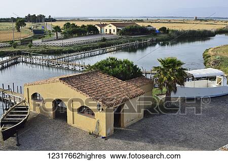 Stock Photograph - Pontis fishing cooperative; Cabras, Orista0, Sardinia, Italy. Fotosearch
