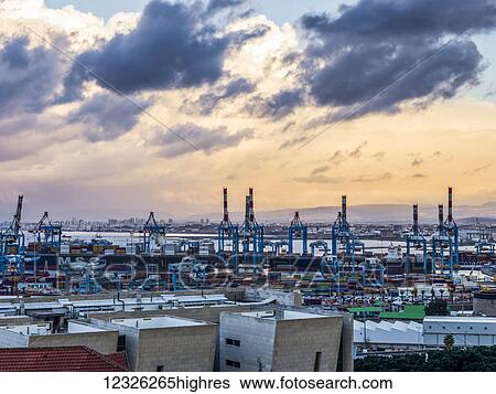 Stock Photograph - Port of Haifa; Haifa, Haifa District, Israel. Fotosearch