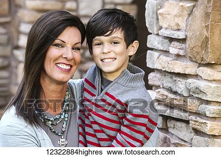 Stock Photograph - Portrait of a mother with her son; Oregon, United States of America. Fotosearch