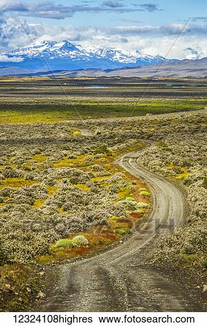 Stock Photograph - Ranch road in Torre del Paine National Park in Chilean Patagonia; Torres del Paine, Magallanes, Chile. Fotosearch