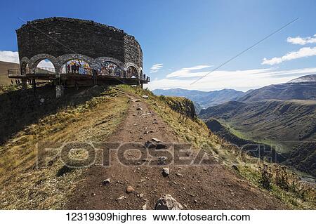 Stock Photograph - RussiaGeorgia Friendship Monument or Treaty of Georgievsk Monument, located by the Georgian Military Highway; Mtskheta-Mtianeti, Georgia. Fotosearch