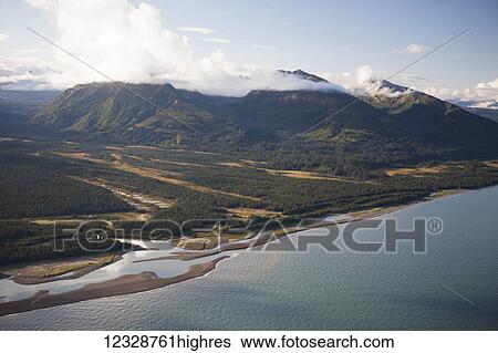 Stock Photograph - Saddle Mountain and Cook Inlet, South-central Alaska; Alaska, United States of America. Fotosearch